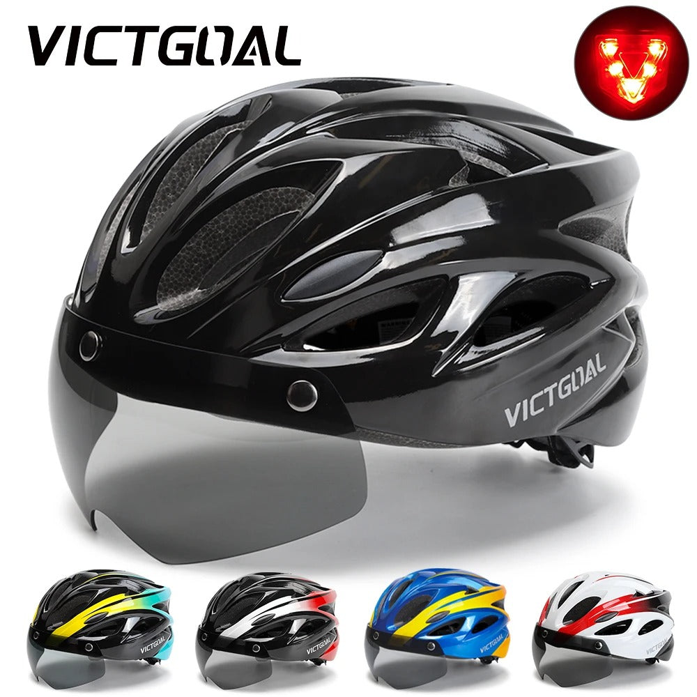 Bike Helmet with LED Taillight and Magnetic Goggles UV400 – Cycling MTB Electric Scooter Helmet for Men & Women