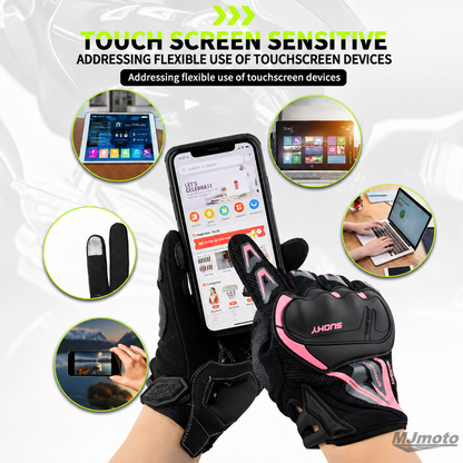 BikerZoneZ™ Summer Breathable Touch Screen Motorcycle Gloves - Hard-Shell Protection