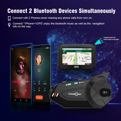 BikerZoneZ R1 Plus Motorcycle Intercom with 1080P Dash Cam
