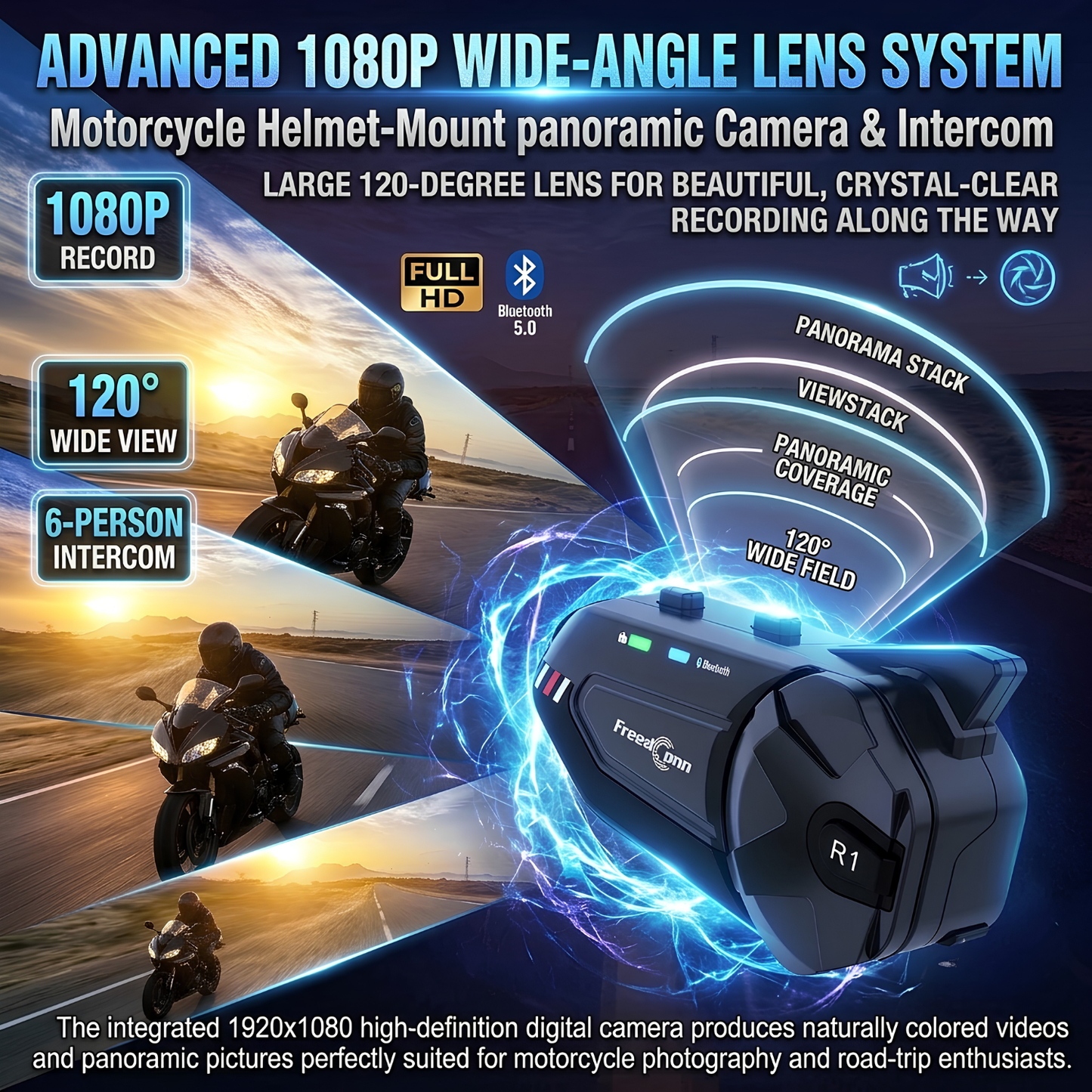 BikerZoneZ R1 Plus Motorcycle Intercom with 1080P Dash Cam
