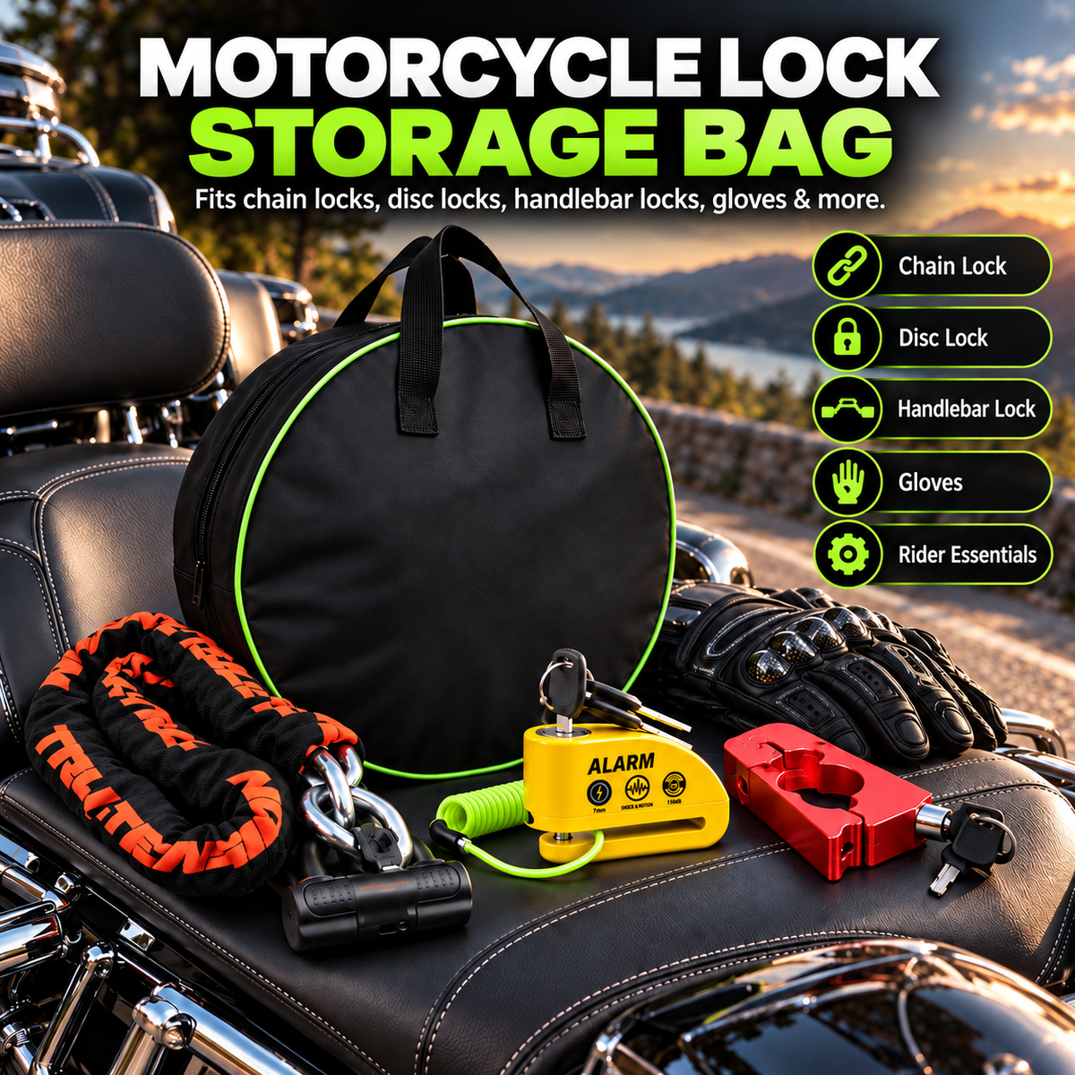 BikerZonez™ Motorcycle Lock Storage Bag
