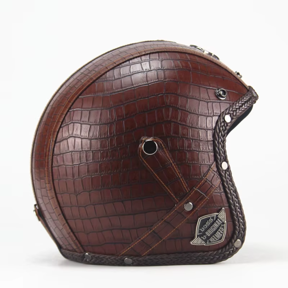 Premium Vintage Leather Open Face Helmet - DOT & ECE Approved