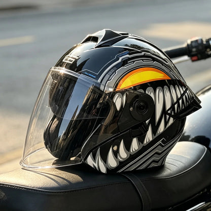 BikerZoneZ Dual Visor Modular Open Face Helmet - DOT Certified