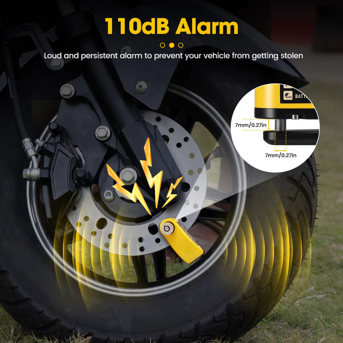 BikerZoneZ Guardian Lock — Rechargeable Alarm Disc Lock