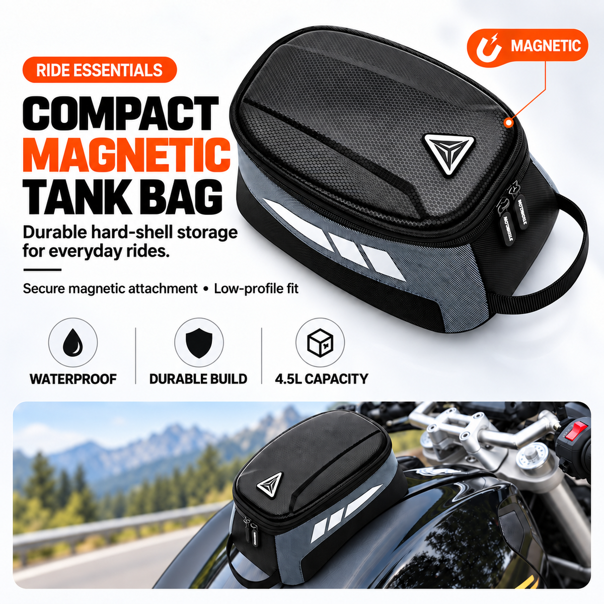 BikerZoneZ Magnetic Hard Shell Tank Bag