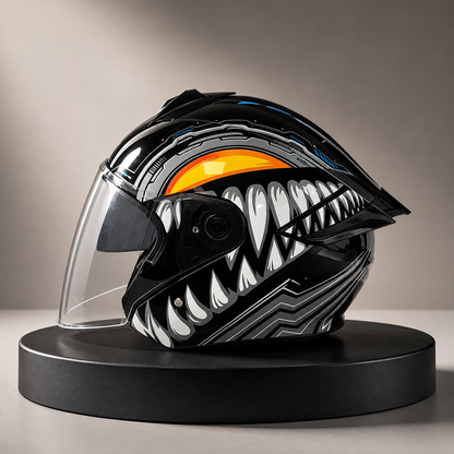 BikerZoneZ Dual Visor Modular Open Face Helmet - DOT Certified