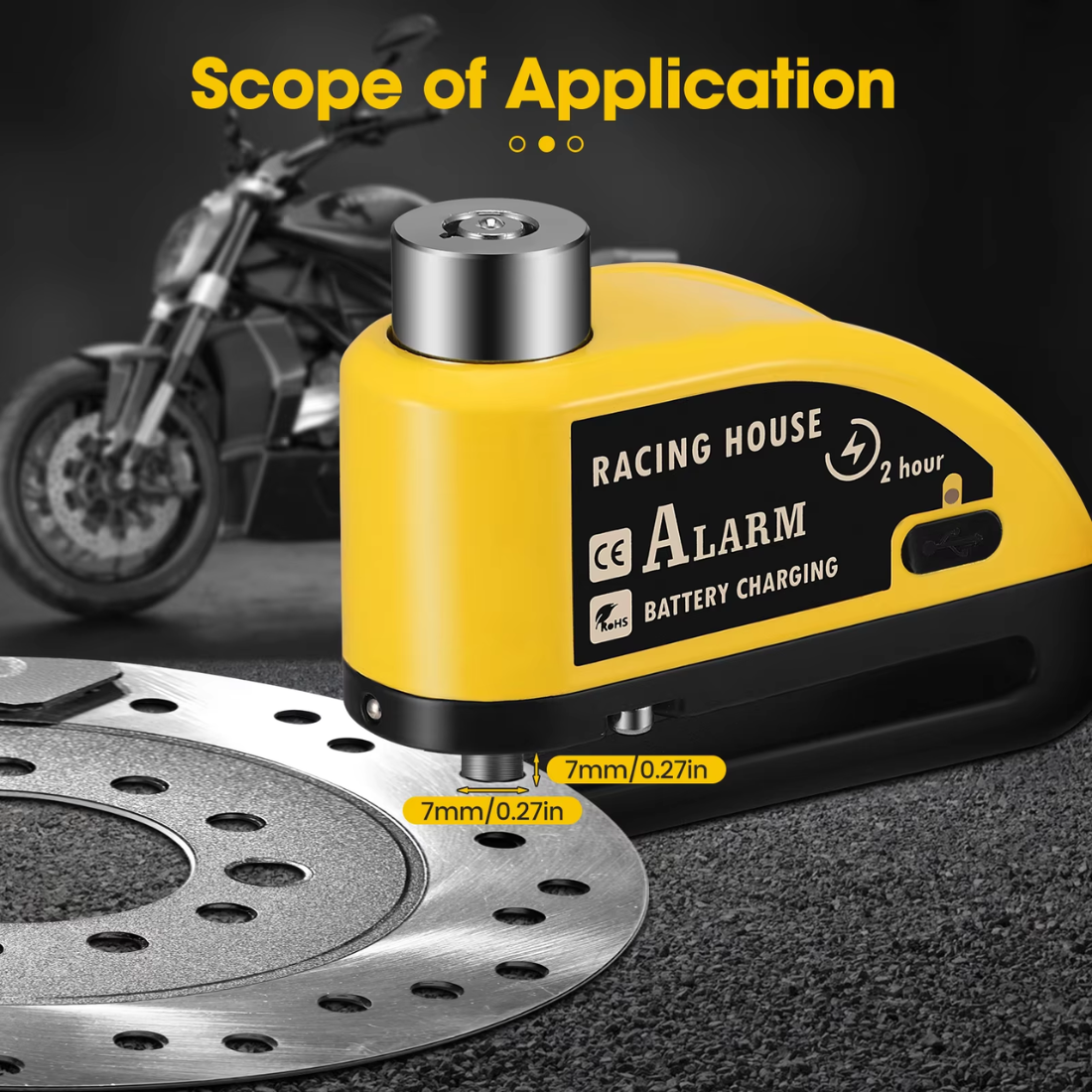 BikerZoneZ Guardian Lock — Rechargeable Alarm Disc Lock