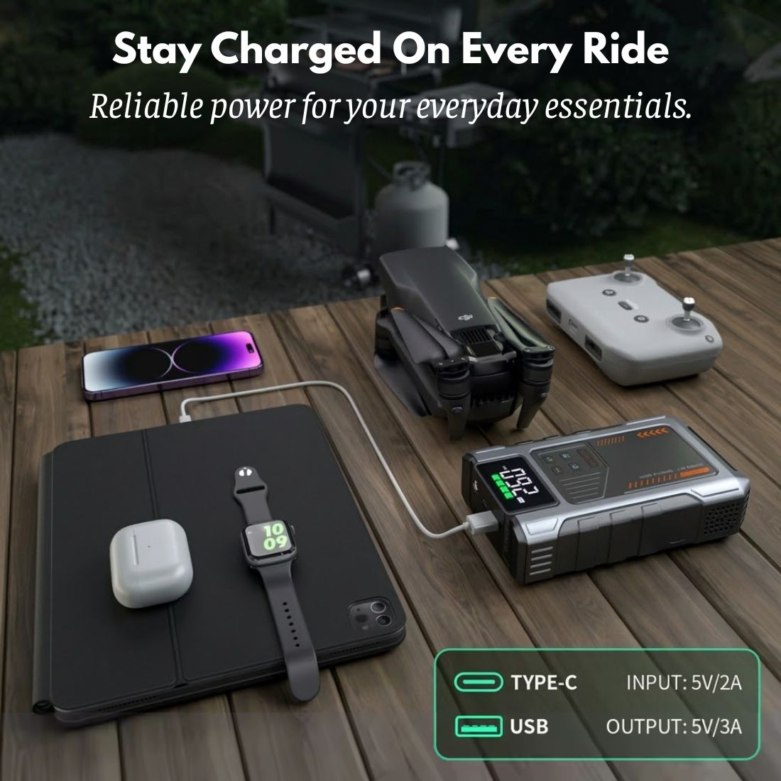 3000A Portable Jump Starter with Air Compressor – 12V Battery Booster & 150 PSI Tire Inflator