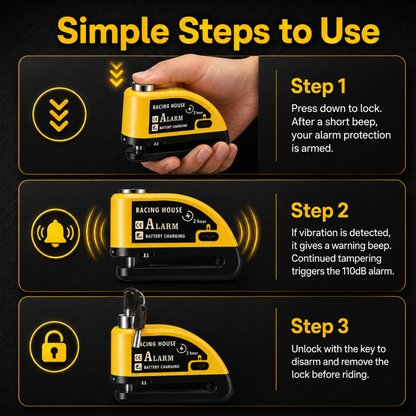BikerZoneZ Guardian Lock — Rechargeable Alarm Disc Lock