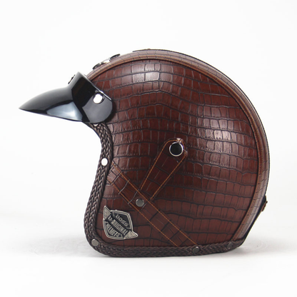 Premium Vintage Leather Open Face Helmet - DOT & ECE Approved