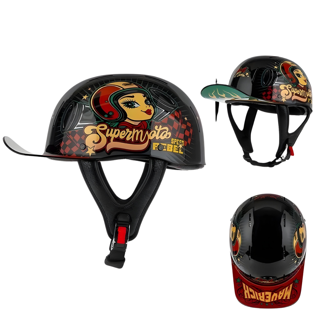 Retro Biker Half Helmet – Lightweight Skull Cap for Cruiser Riders