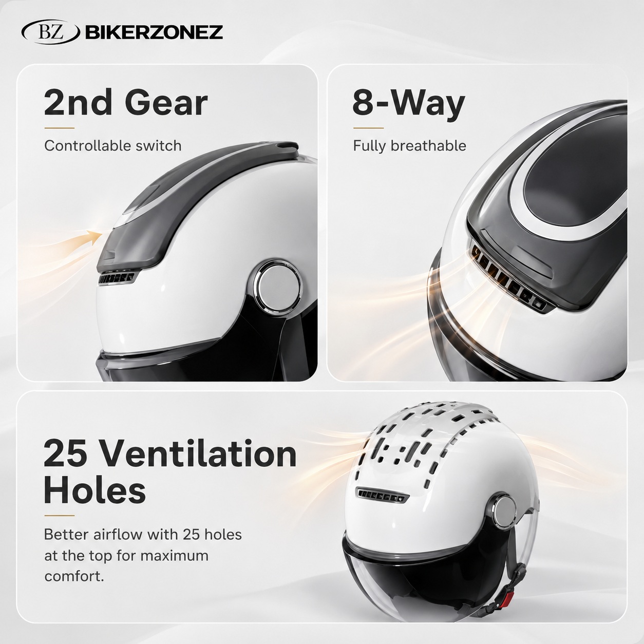 BikerZoneZ AeroLite™ Dual-Lens Half Helmet