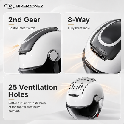 BikerZoneZ AeroLite™ Dual-Lens Half Helmet