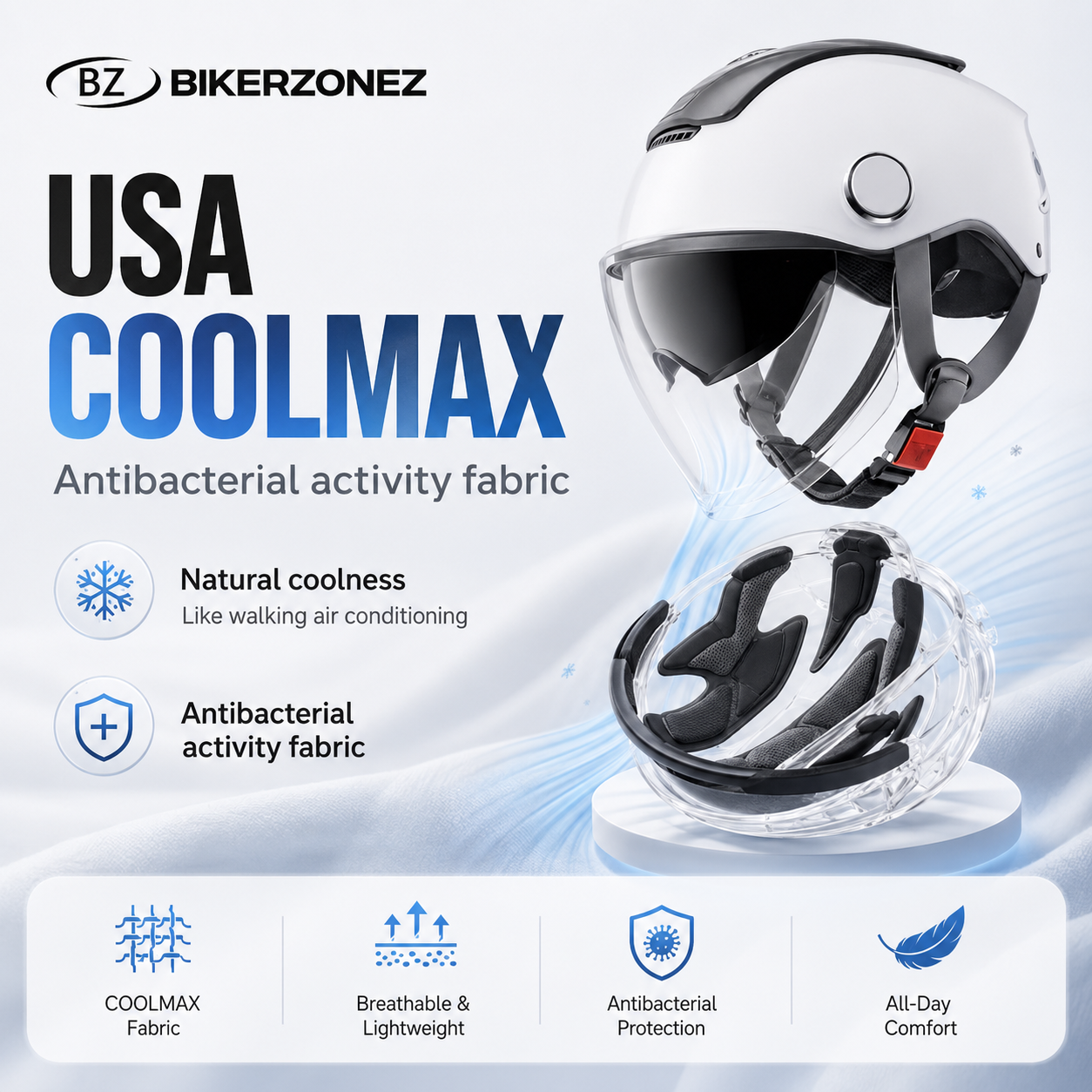 BikerZoneZ AeroLite™ Dual-Lens Half Helmet