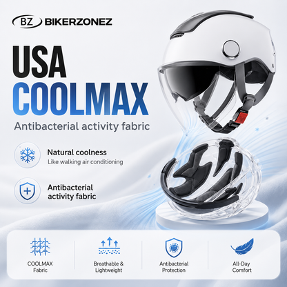 BikerZoneZ AeroLite™ Dual-Lens Half Helmet