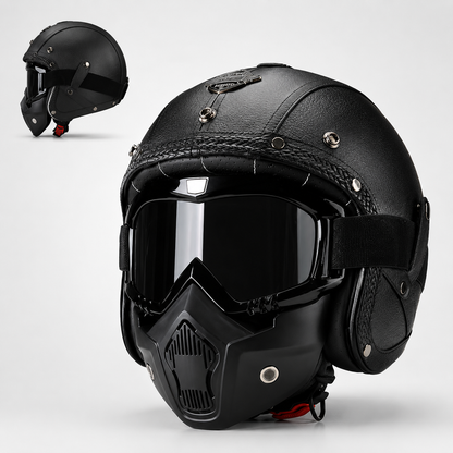 BikerZonez RogueCruise™ Vintage Open Helmet with Face Mask