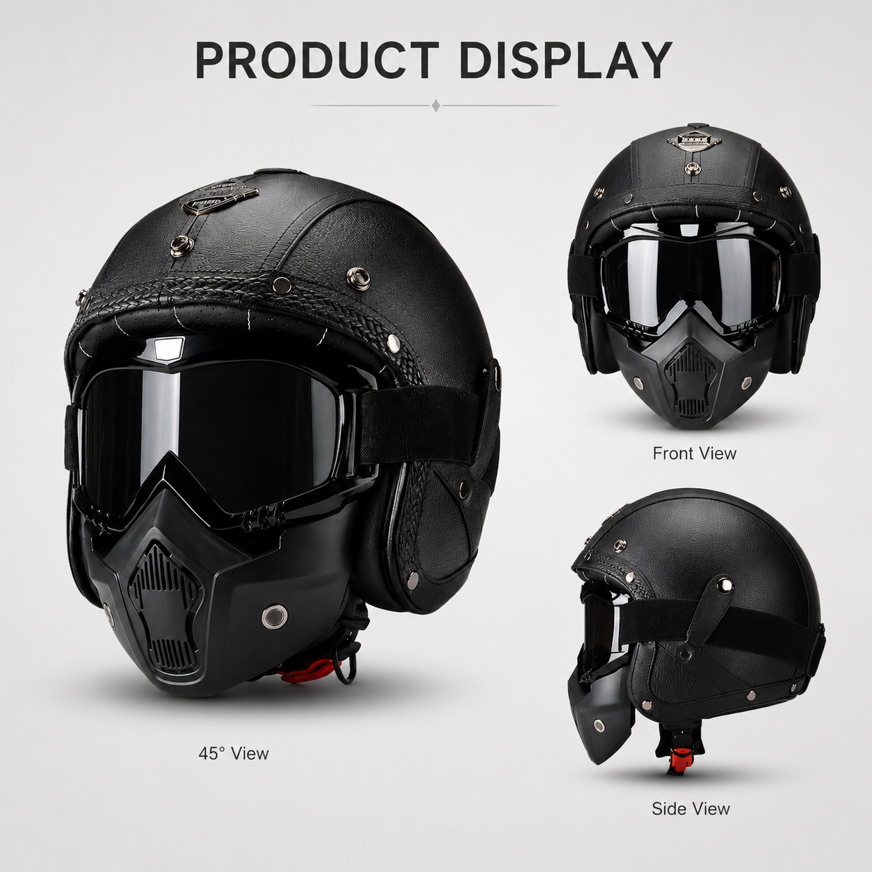 BikerZonez RogueCruise™ Vintage Open Helmet with Face Mask