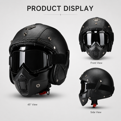 BikerZonez RogueCruise™ Vintage Open Helmet with Face Mask