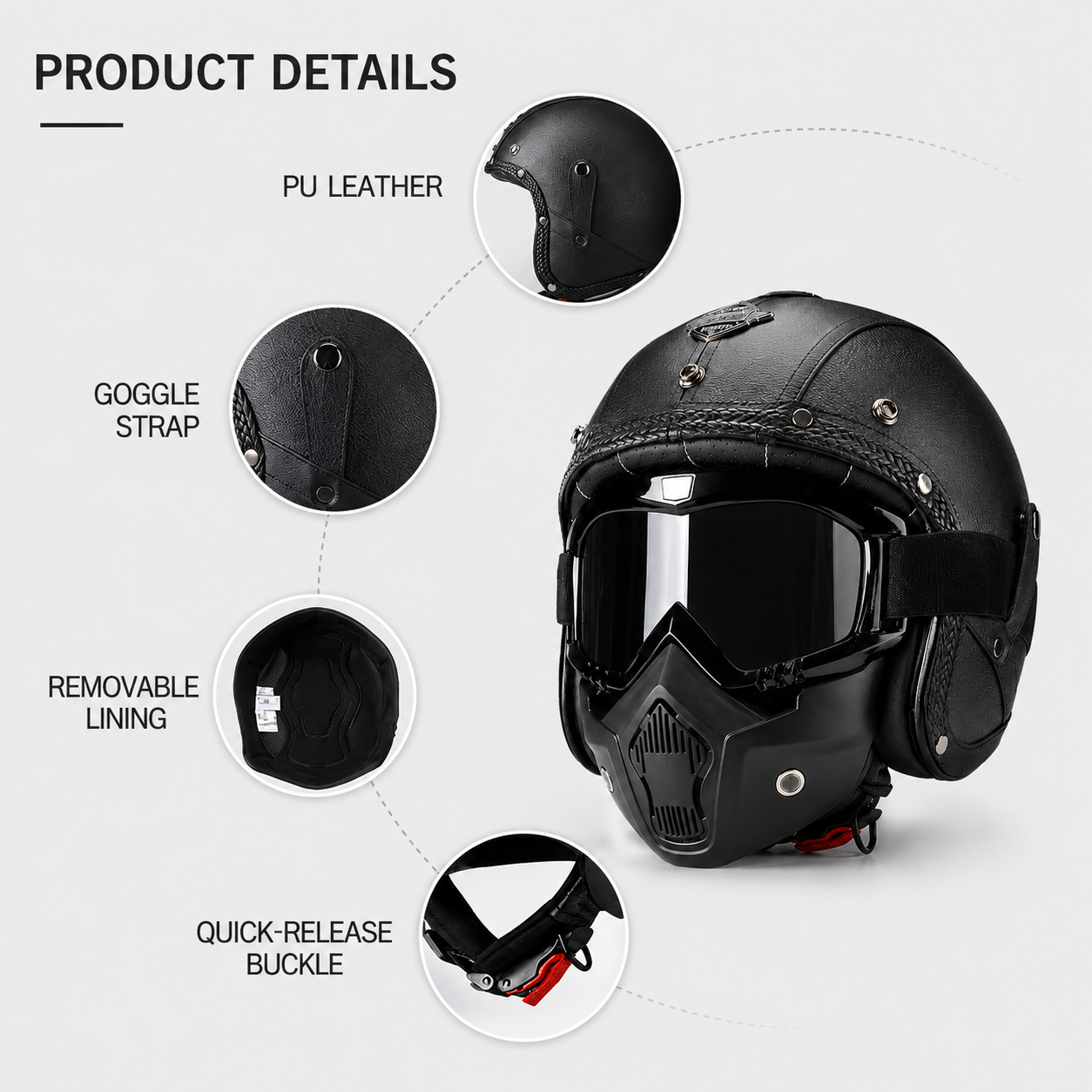 BikerZonez RogueCruise™ Vintage Open Helmet with Face Mask