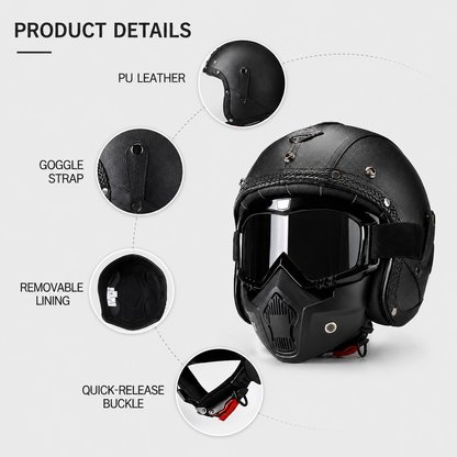 BikerZonez RogueCruise™ Vintage Open Helmet with Face Mask