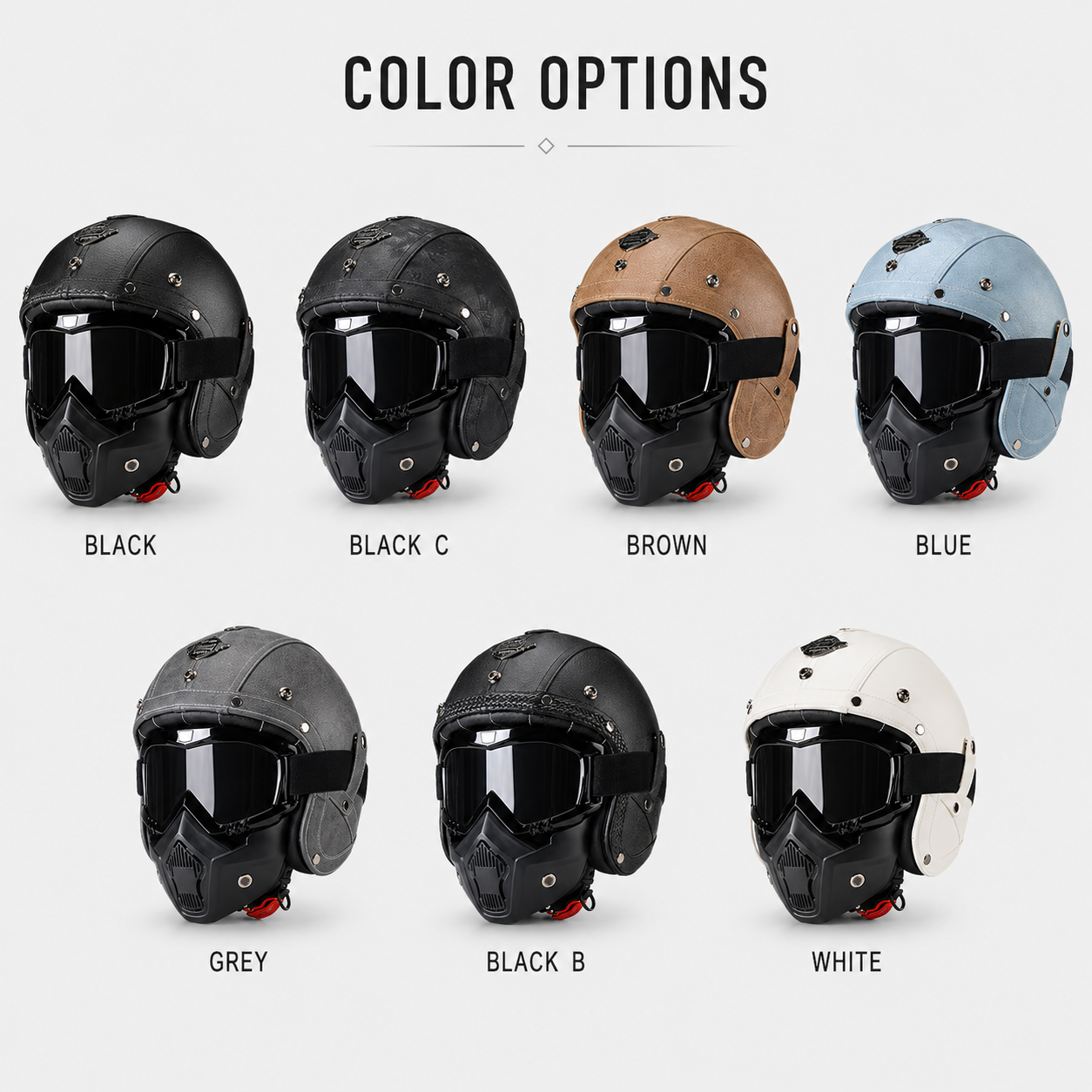 BikerZonez RogueCruise™ Vintage Open Helmet with Face Mask