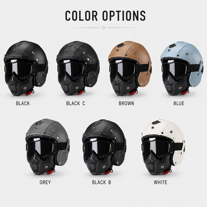 BikerZonez RogueCruise™ Vintage Open Helmet with Face Mask