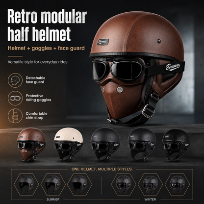 BikerZoneZ IronRider Retro Half Helmet