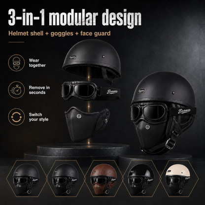 BikerZoneZ IronRider Retro Half Helmet