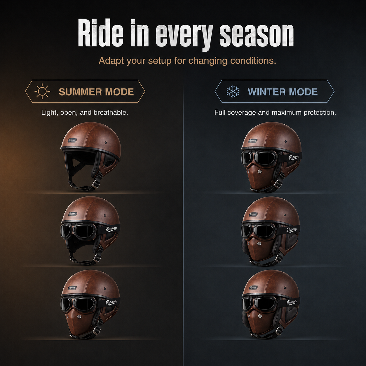 BikerZoneZ IronRider Retro Half Helmet