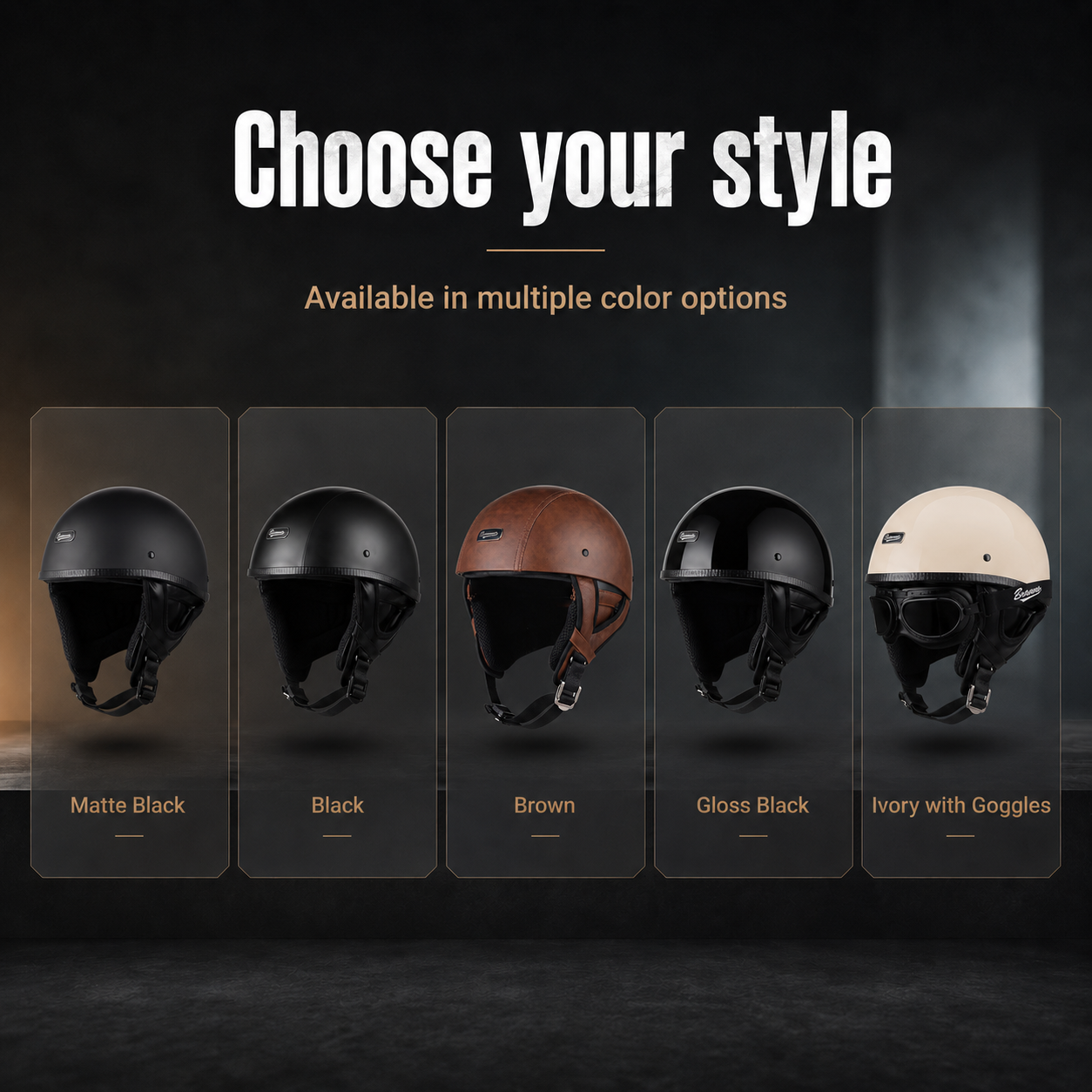 BikerZoneZ IronRider Retro Half Helmet