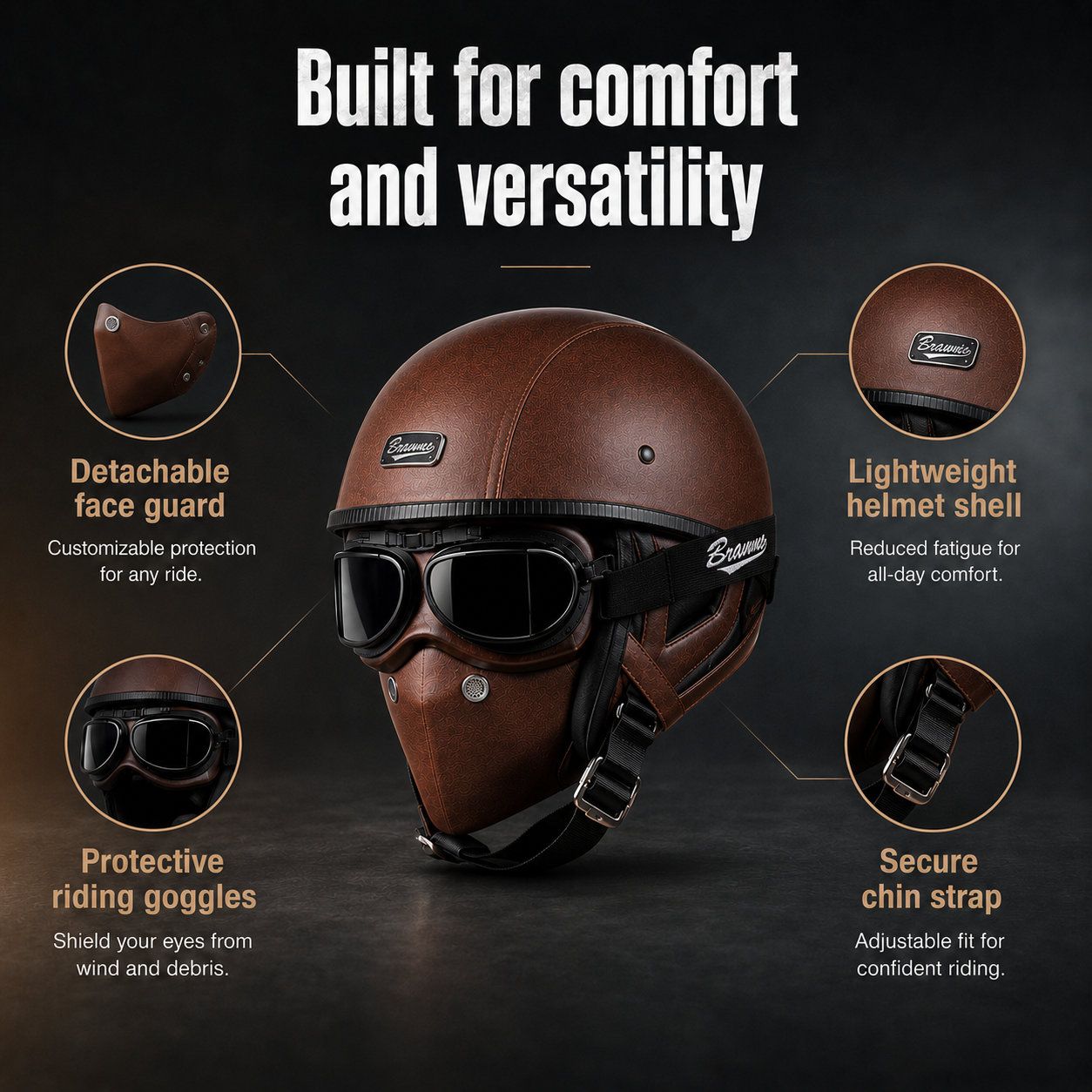 BikerZoneZ IronRider Retro Half Helmet