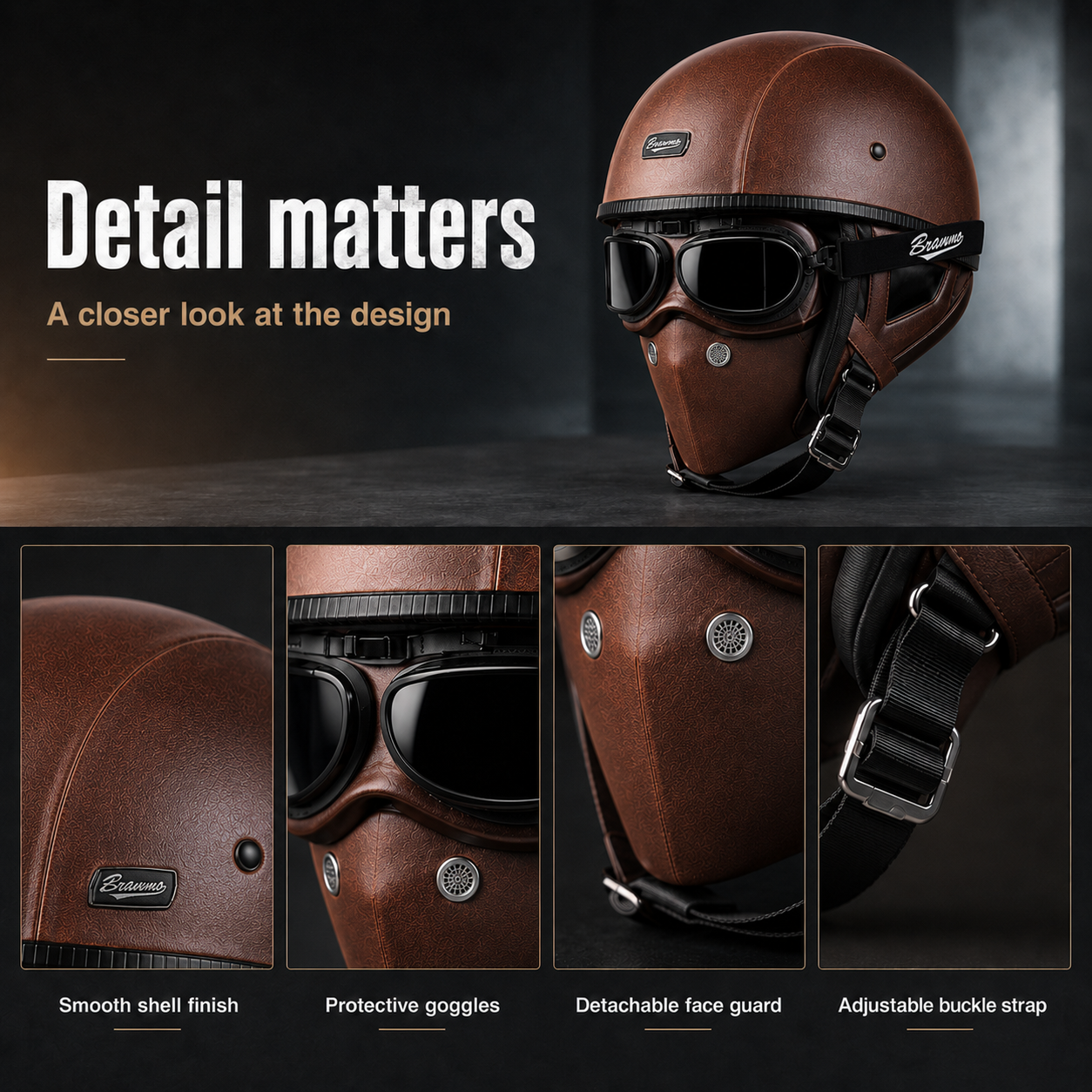 BikerZoneZ IronRider Retro Half Helmet