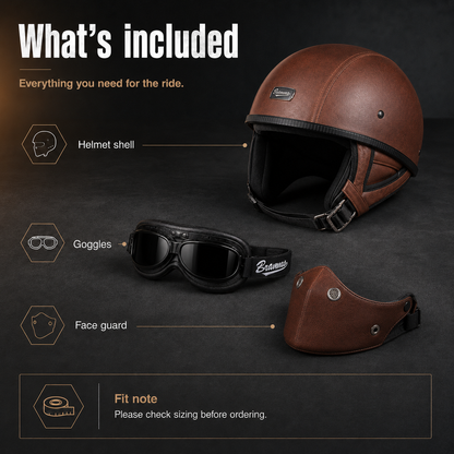 BikerZoneZ IronRider Retro Half Helmet