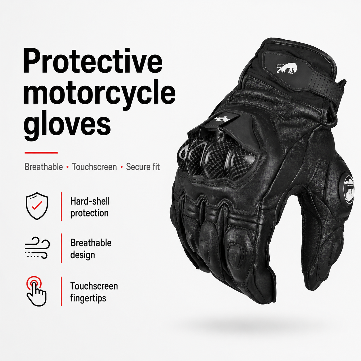BikerZoneZ KnightGuard Leather Motorcycle Gloves