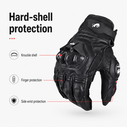 BikerZoneZ KnightGuard Leather Motorcycle Gloves