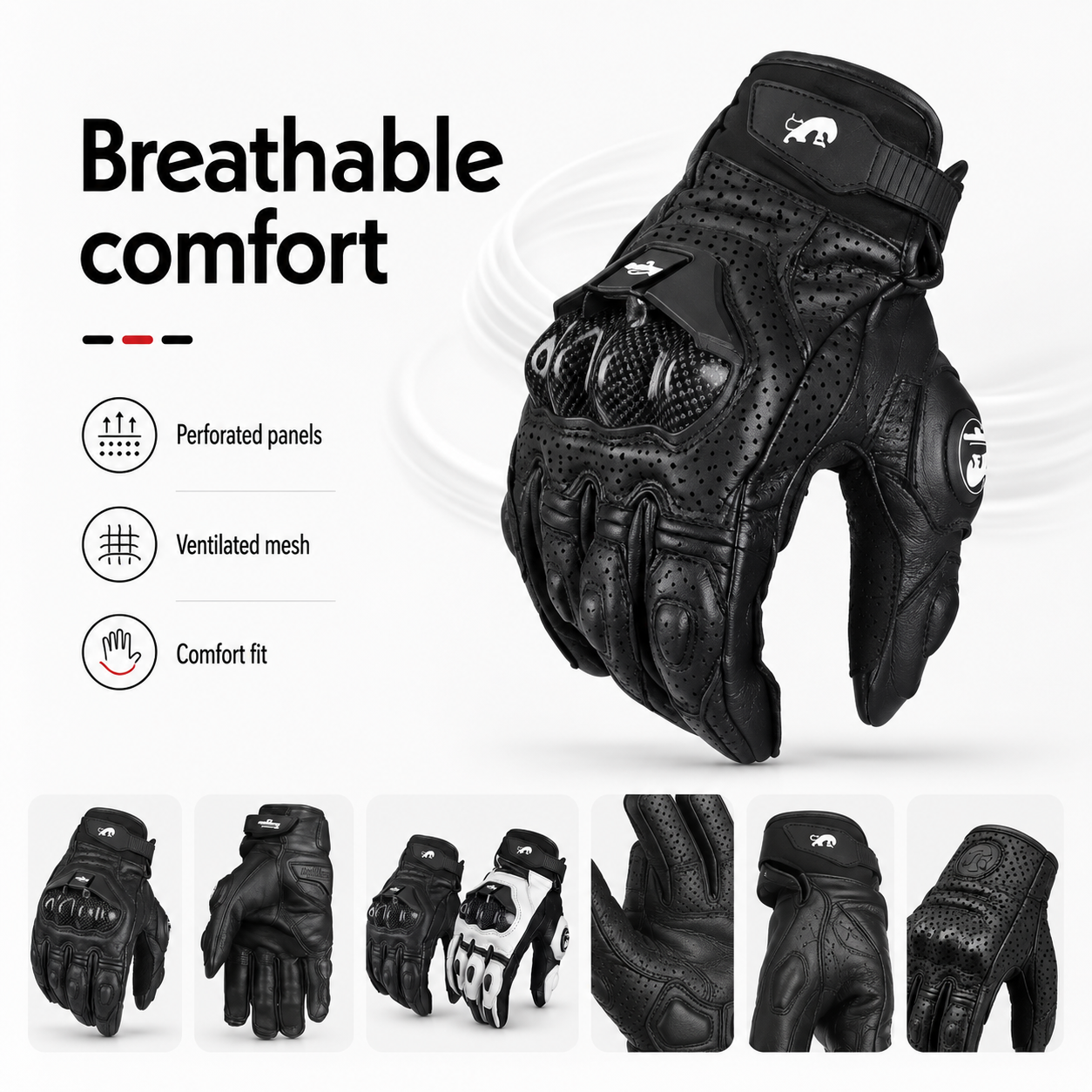 BikerZoneZ KnightGuard Leather Motorcycle Gloves