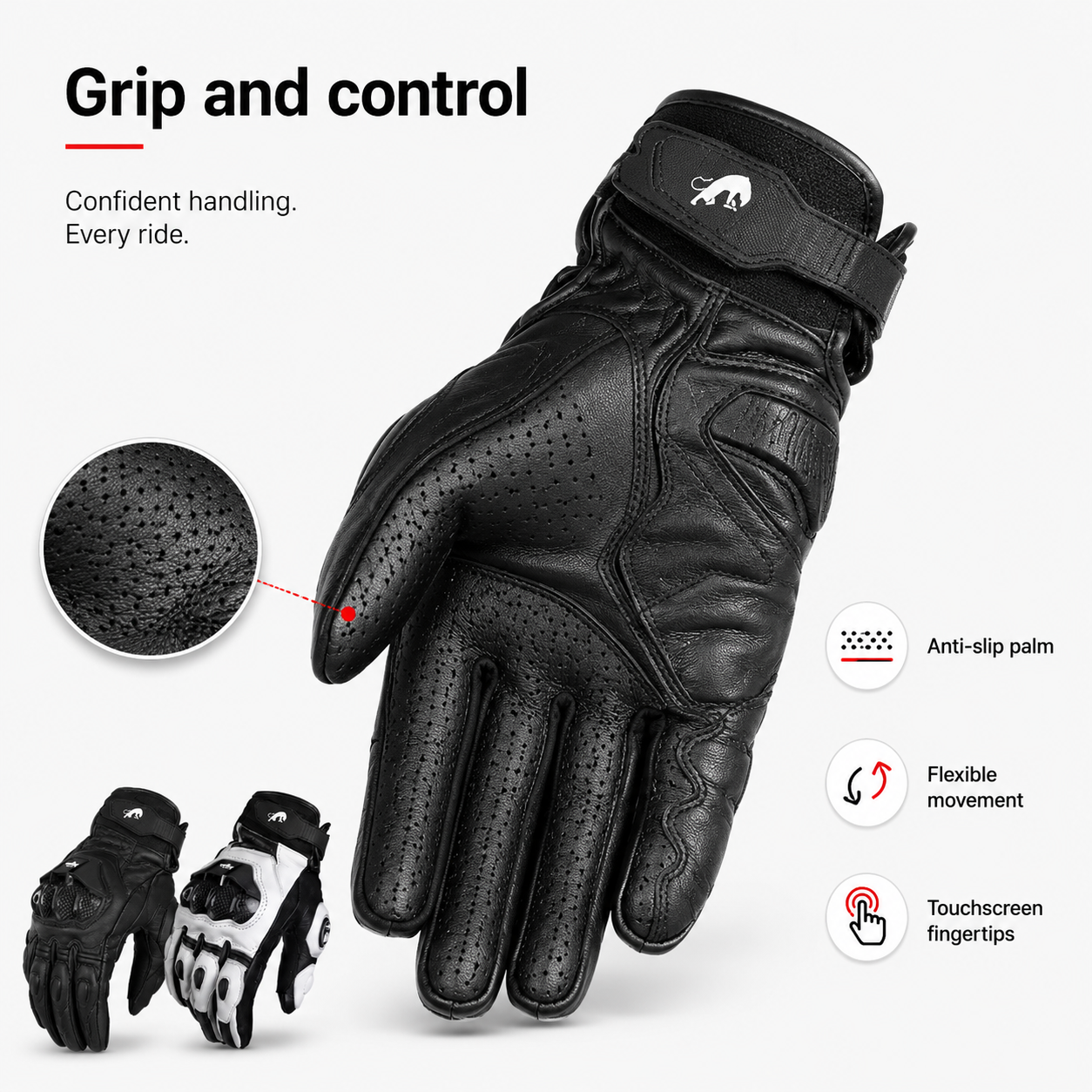 BikerZoneZ KnightGuard Leather Motorcycle Gloves