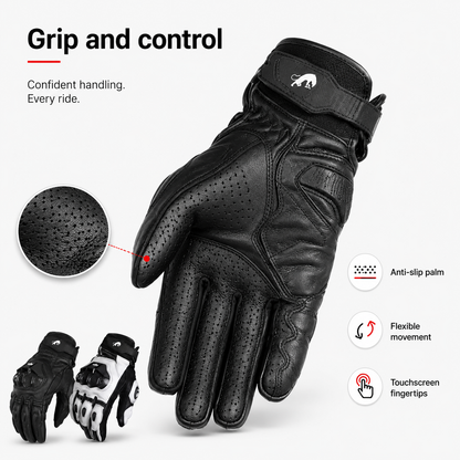 BikerZoneZ KnightGuard Leather Motorcycle Gloves