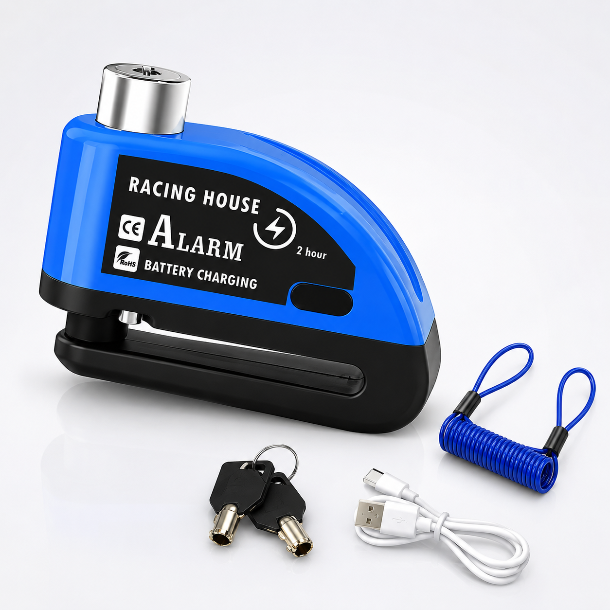 BikerZoneZ Guardian Lock — Rechargeable Alarm Disc Lock