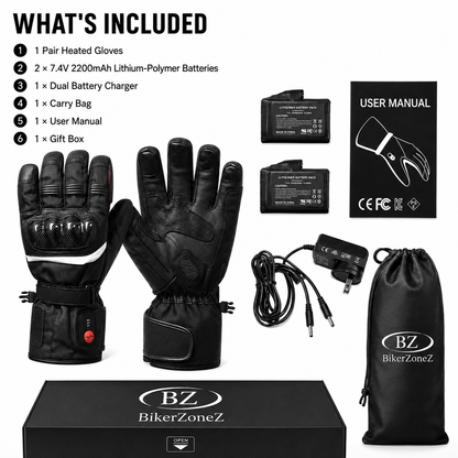 BikerZoneZ™ Heated Motorcycle Gloves - Full-Hand Warmth