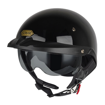 Vintage German Style Half Face Motorcycle Helmet - DOT Certified