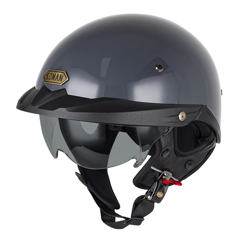 Vintage German Style Half Face Motorcycle Helmet - DOT Certified