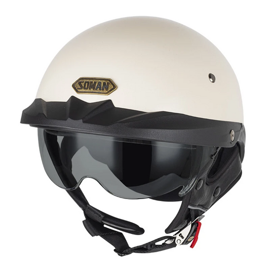 Vintage German Style Half Face Motorcycle Helmet - DOT Certified